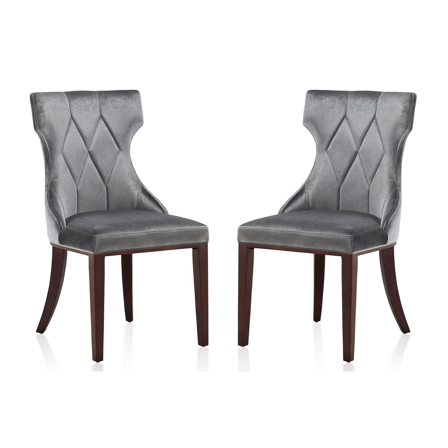 Manhattan Comfort Reine Gray & Walnut Velvet Dining Chairs In A Set Of 2