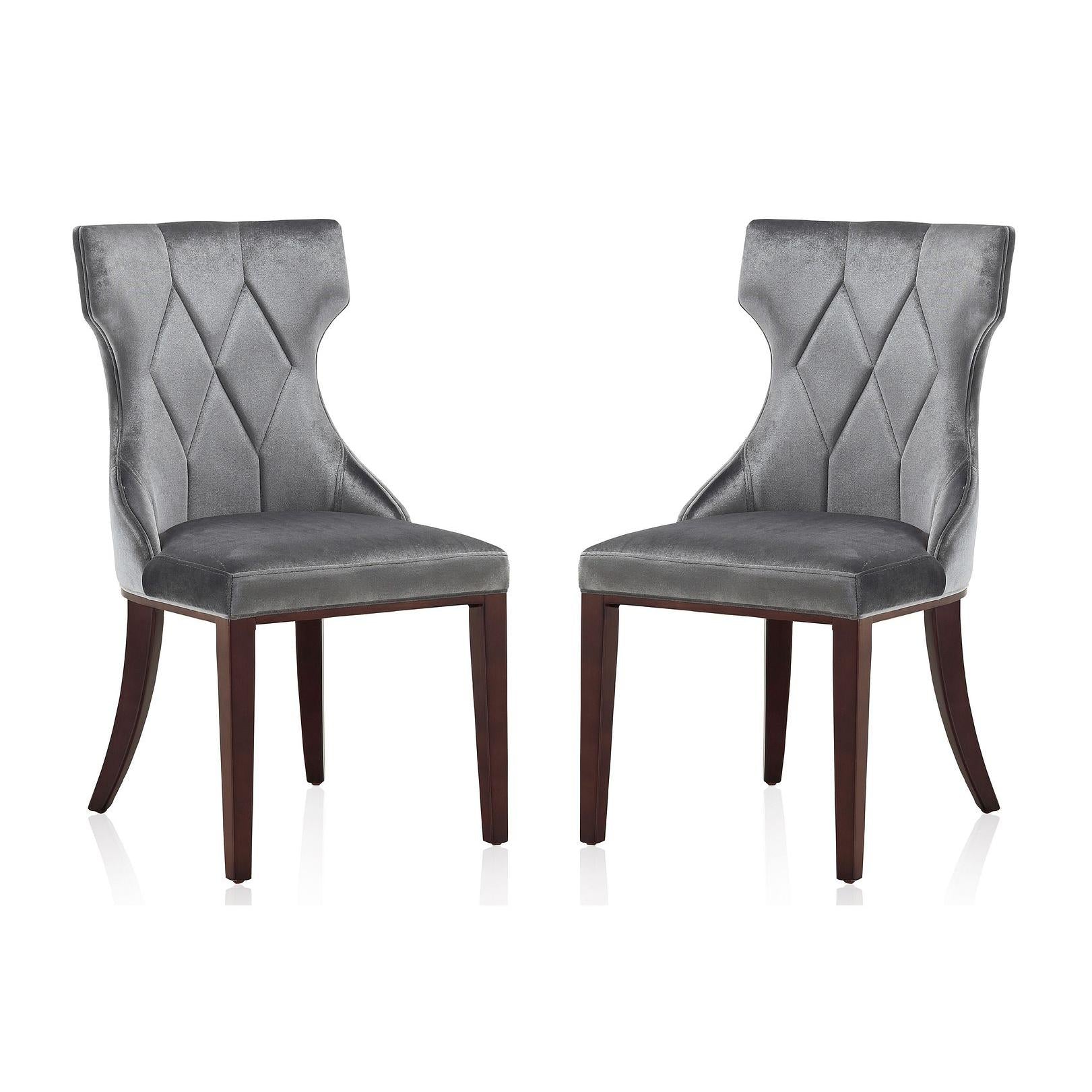 Manhattan Comfort Reine Gray & Walnut Velvet Dining Chairs In A Set Of 2