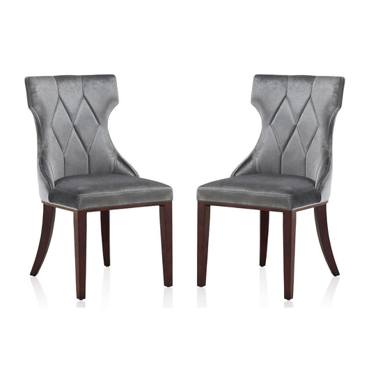 Manhattan Comfort Reine Gray & Walnut Velvet Dining Chairs In A Set Of 2