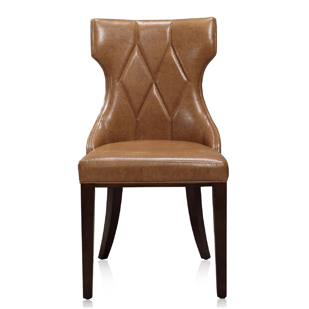 Manhattan Comfort Reine Saddle & Walnut Faux Leather Dining Chairs In A Set Of 2