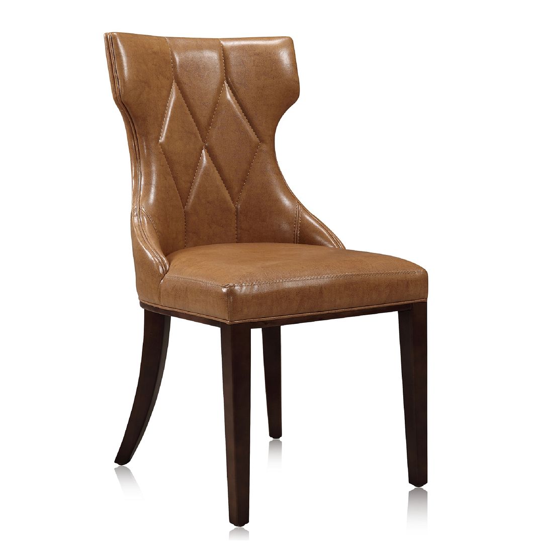 Manhattan Comfort Reine Saddle & Walnut Faux Leather Dining Chairs In A Set Of 2