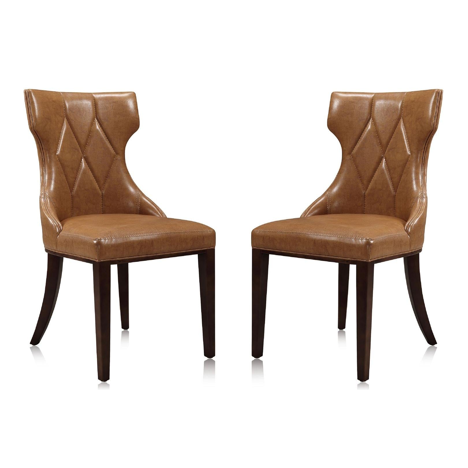 Manhattan Comfort Reine Saddle & Walnut Faux Leather Dining Chairs In A Set Of 2