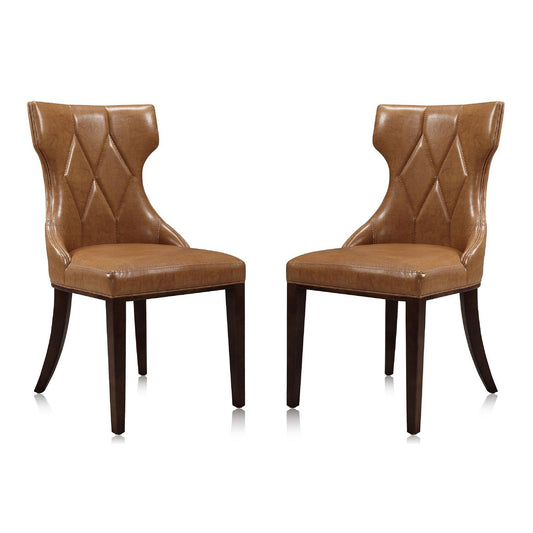 Manhattan Comfort Reine Saddle & Walnut Faux Leather Dining Chairs In A Set Of 2