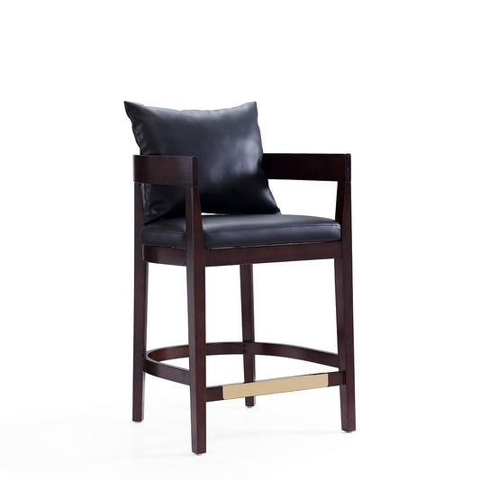 Manhattan Comfort Ritz 34"H Black & Dark Walnut Beech Wood Counter Height Bar Stool