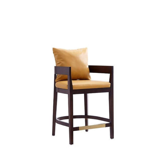 Manhattan Comfort Ritz 34"H Camel & Dark Walnut Beech Wood Counter Height Bar Stool