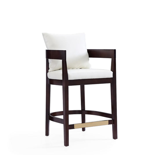Manhattan Comfort Ritz 34"H Ivory & Dark Walnut Beech Wood Counter Height Bar Stool