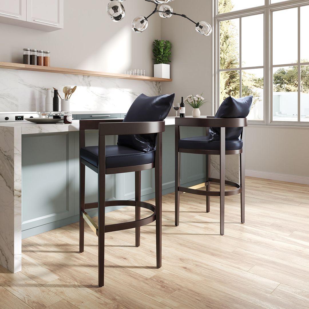 Manhattan Comfort Ritz 38"H Black & Dark Walnut Beech Wood Barstool