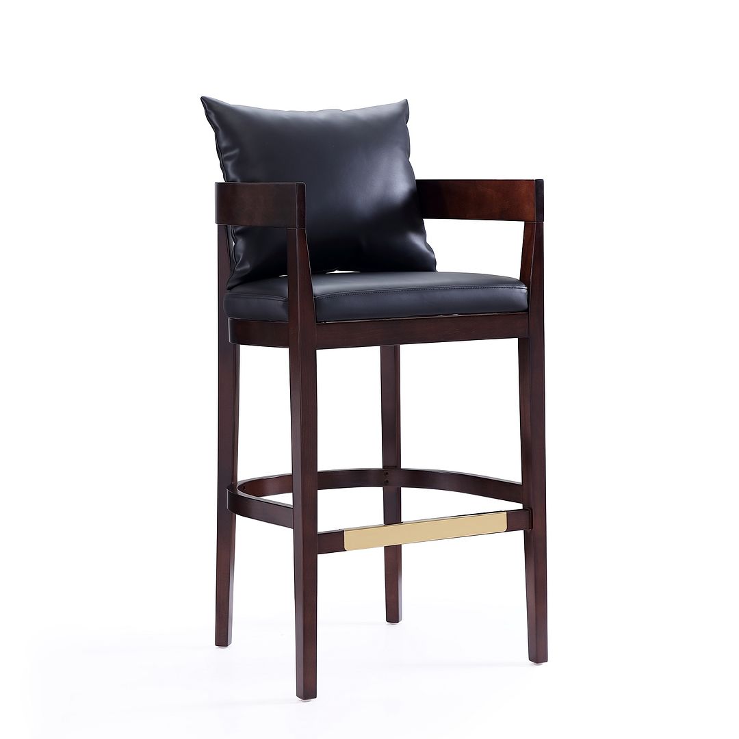 Manhattan Comfort Ritz 38"H Black & Dark Walnut Beech Wood Barstool