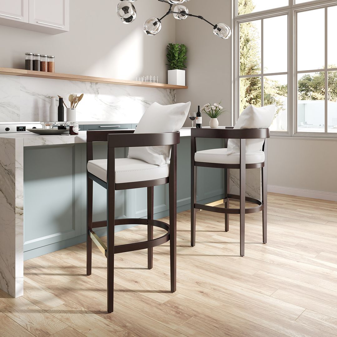 Manhattan Comfort Ritz 38"H Ivory & Dark Walnut Beech Wood Barstool