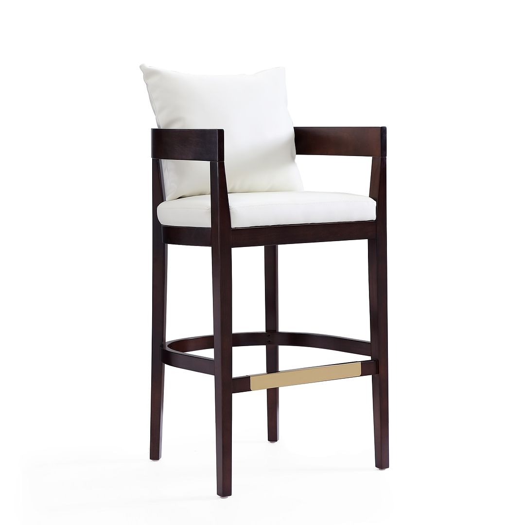 Manhattan Comfort Ritz 38"H Ivory & Dark Walnut Beech Wood Barstool