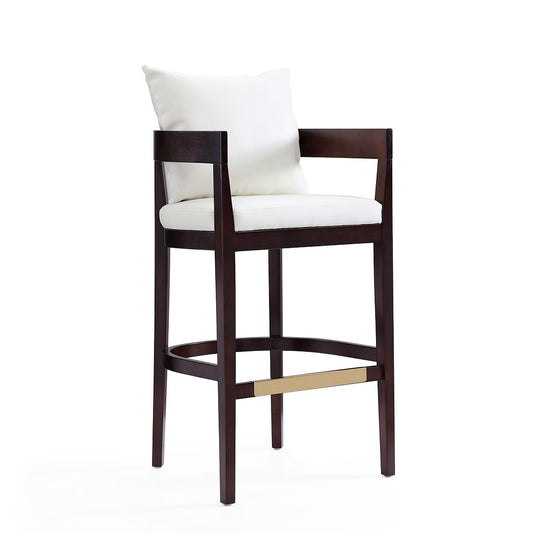 Manhattan Comfort Ritz 38"H Ivory & Dark Walnut Beech Wood Barstool