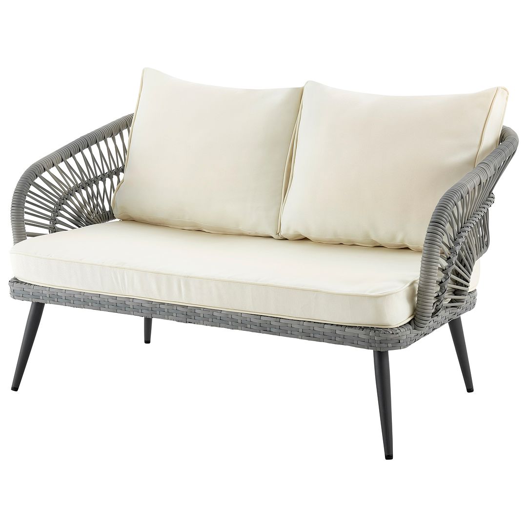 Manhattan Comfort Riviera Rope Wicker 4-Piece 4 Seater Patio Conversation Set With Cushions In Cream