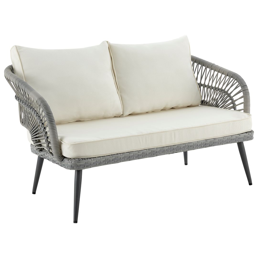 Manhattan Comfort Riviera Rope Wicker 4-Piece 4 Seater Patio Conversation Set With Cushions In Cream