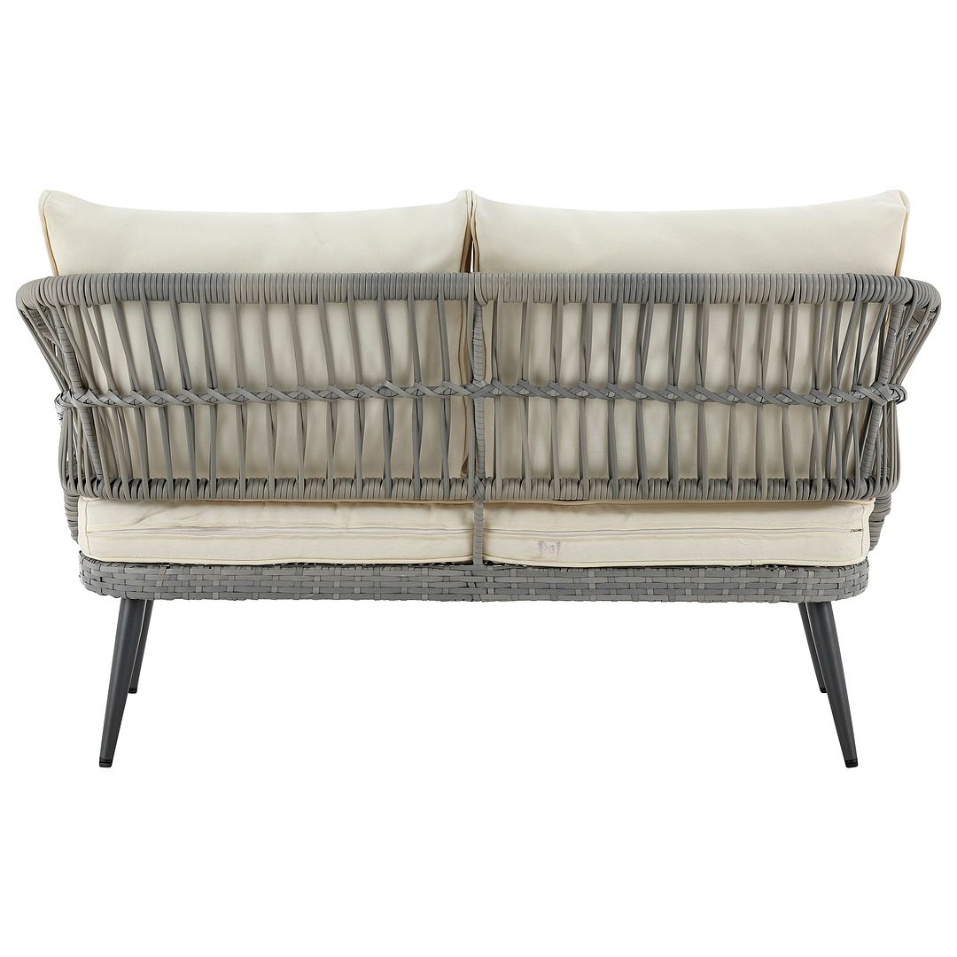 Manhattan Comfort Riviera Rope Wicker 4-Piece 4 Seater Patio Conversation Set With Cushions In Cream