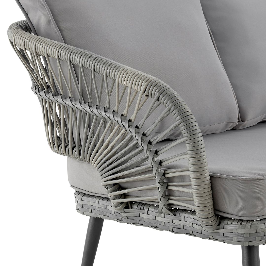 Manhattan Comfort Riviera Rope Wicker 4-Piece 4 Seater Patio Conversation Set With Cushions In Gray