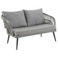 Manhattan Comfort Riviera Rope Wicker 4-Piece 4 Seater Patio Conversation Set With Cushions In Gray