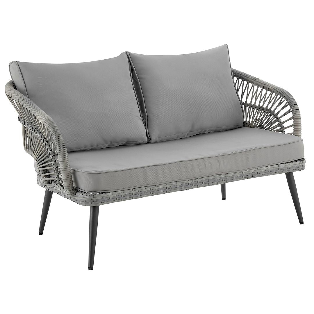 Manhattan Comfort Riviera Rope Wicker 4-Piece 4 Seater Patio Conversation Set With Cushions In Gray
