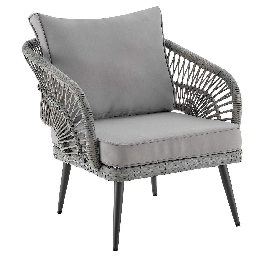 Manhattan Comfort Riviera Rope Wicker 4-Piece 4 Seater Patio Conversation Set With Cushions In Gray