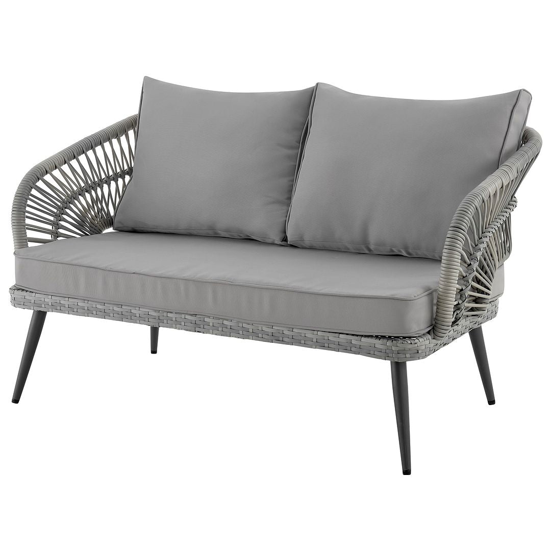 Manhattan Comfort Riviera Rope Wicker 4-Piece 4 Seater Patio Conversation Set With Cushions In Gray