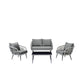 Manhattan Comfort Riviera Rope Wicker 4-Piece 4 Seater Patio Conversation Set With Cushions In Gray