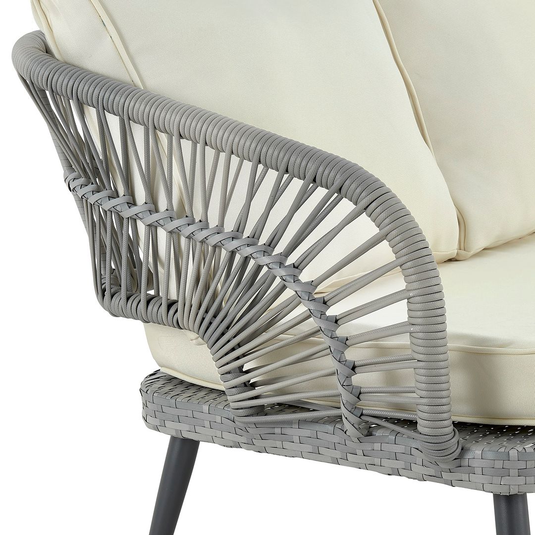 Manhattan Comfort Riviera Rope Wicker 4-Piece 5 Seater Patio Conversation Set With Cushions In Cream