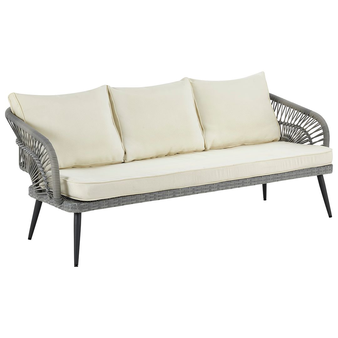 Manhattan Comfort Riviera Rope Wicker 4-Piece 5 Seater Patio Conversation Set With Cushions In Cream