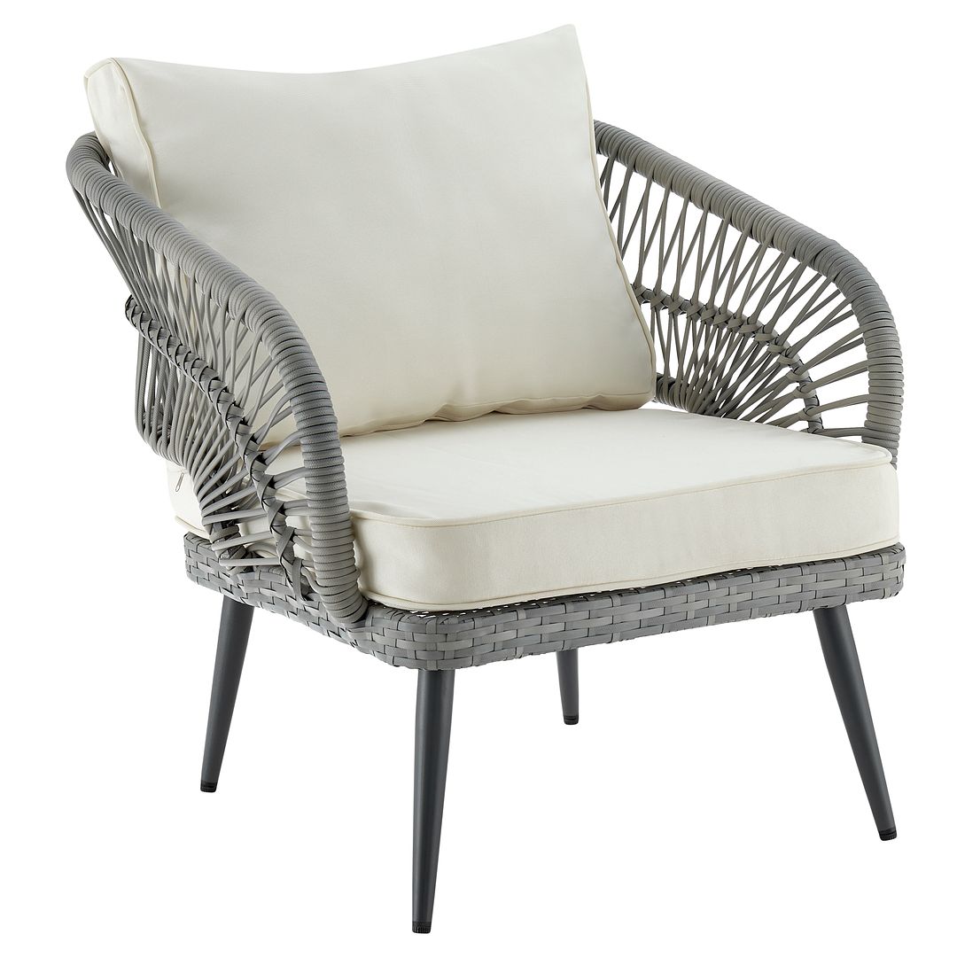 Manhattan Comfort Riviera Rope Wicker 4-Piece 5 Seater Patio Conversation Set With Cushions In Cream