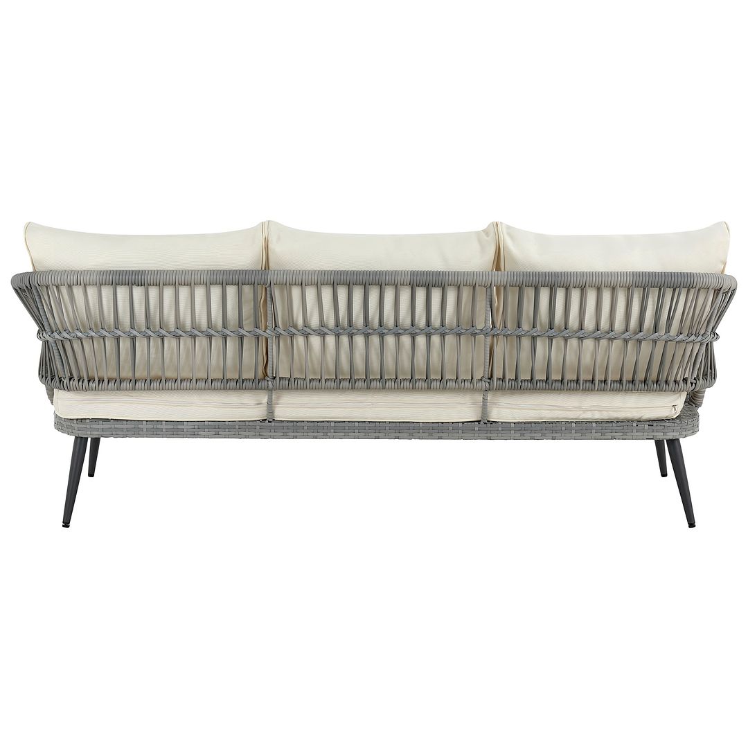Manhattan Comfort Riviera Rope Wicker 4-Piece 5 Seater Patio Conversation Set With Cushions In Cream