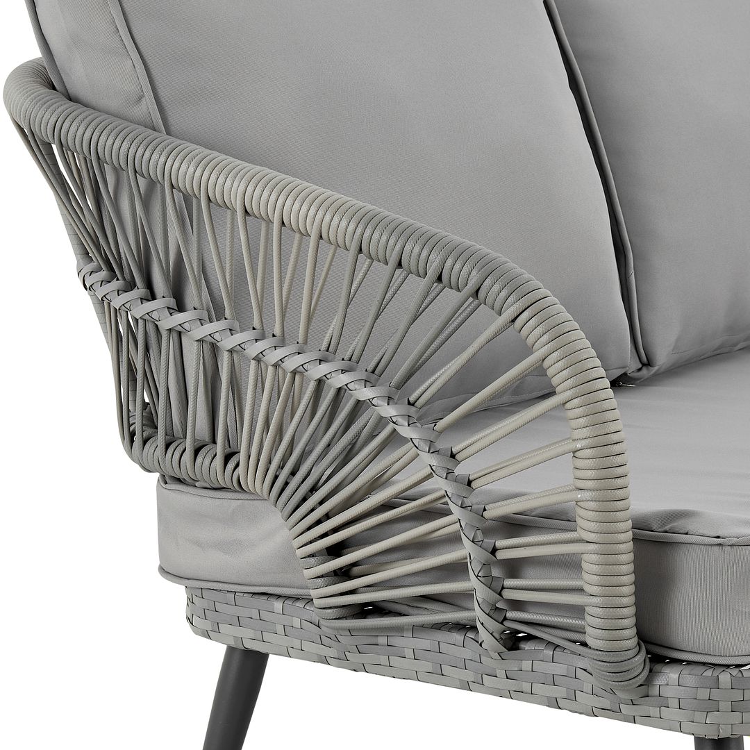 Manhattan Comfort Riviera Rope Wicker 4-Piece 5 Seater Patio Conversation Set With Cushions In Gray