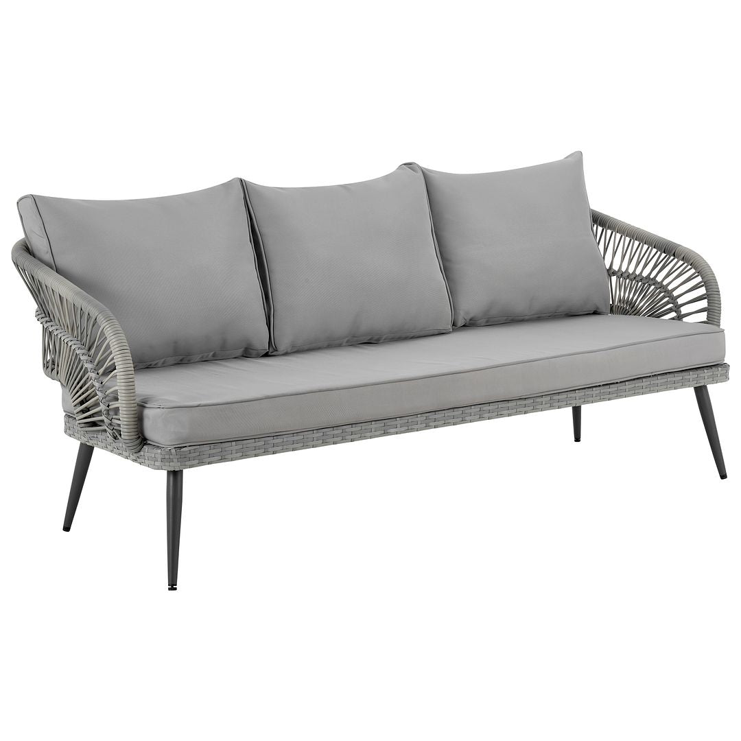 Manhattan Comfort Riviera Rope Wicker 4-Piece 5 Seater Patio Conversation Set With Cushions In Gray