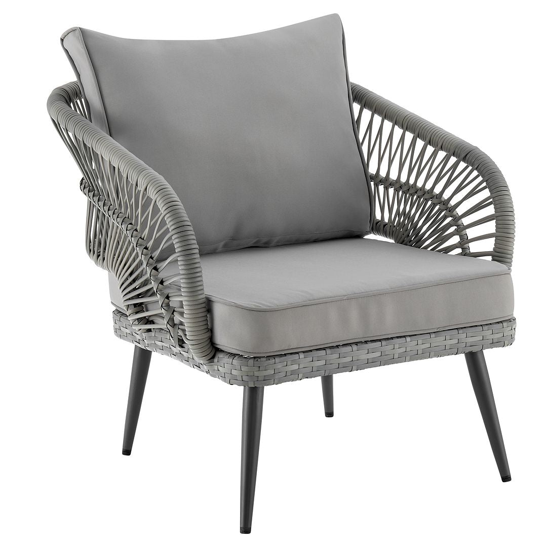 Manhattan Comfort Riviera Rope Wicker 4-Piece 5 Seater Patio Conversation Set With Cushions In Gray