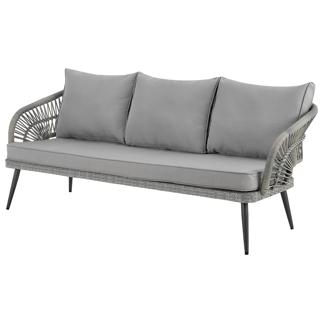 Manhattan Comfort Riviera Rope Wicker 4-Piece 5 Seater Patio Conversation Set With Cushions In Gray