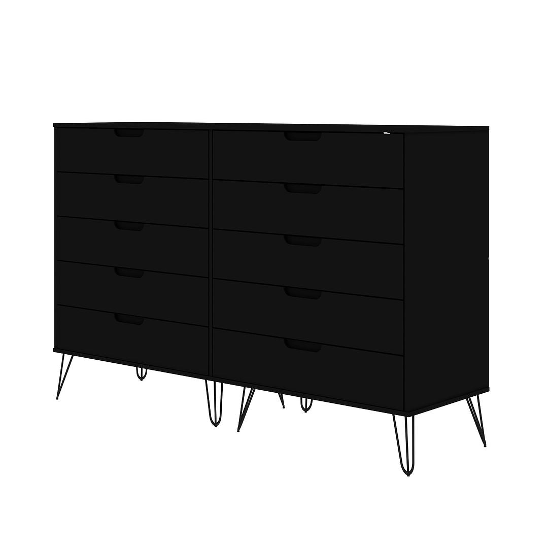 Manhattan Comfort Rockefeller 10-Drawer Double Tall Cabinet With Metal Legs In Black