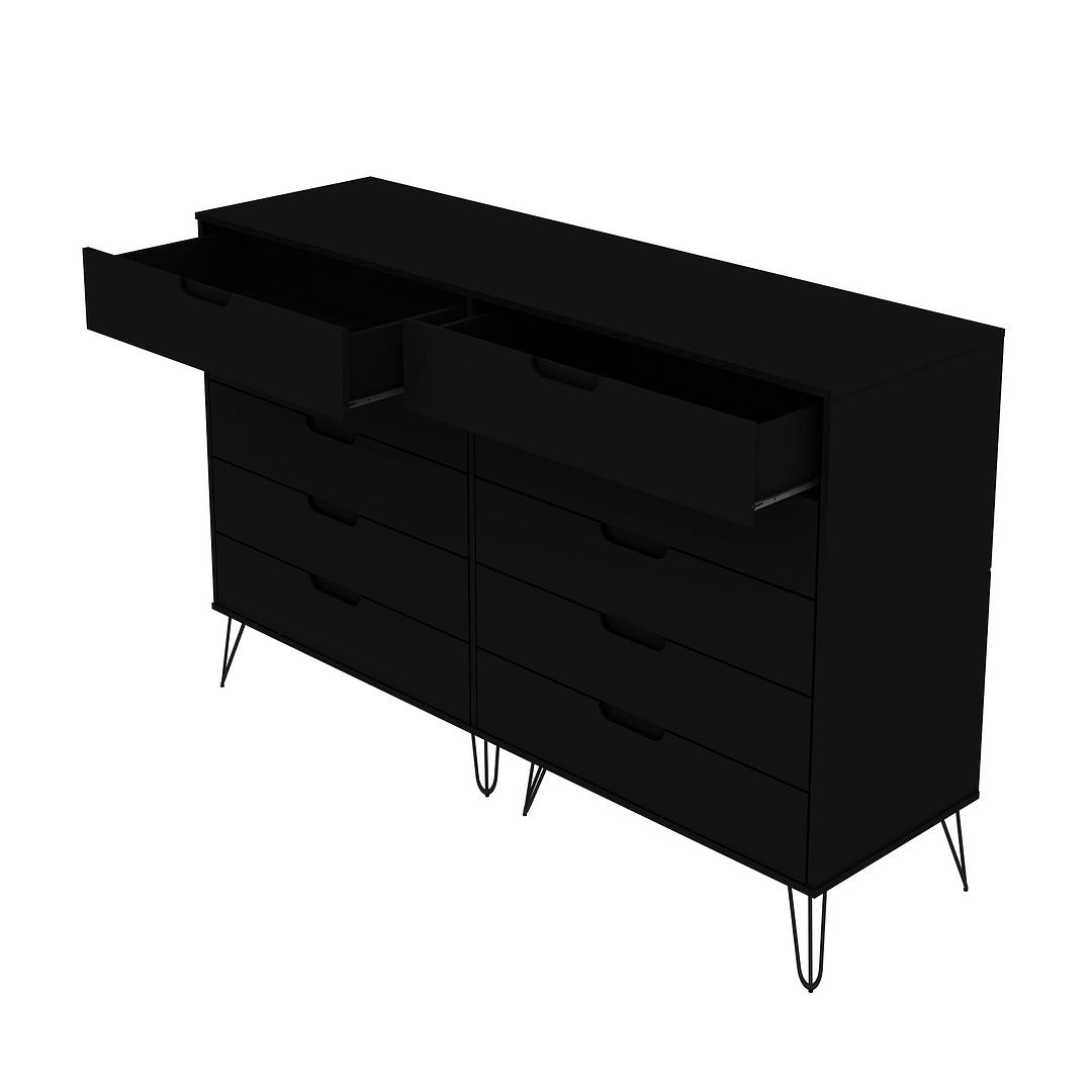 Manhattan Comfort Rockefeller 10-Drawer Double Tall Cabinet With Metal Legs In Black