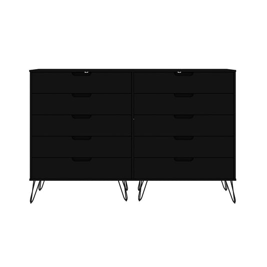 Manhattan Comfort Rockefeller 10-Drawer Double Tall Cabinet With Metal Legs In Black