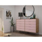 Manhattan Comfort Rockefeller 10-Drawer Double Tall Cabinet With Metal Legs In Nature & Rose Pink