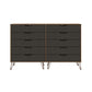 Manhattan Comfort Rockefeller 10-Drawer Double Tall Cabinet With Metal Legs In Nature & Textured Gray