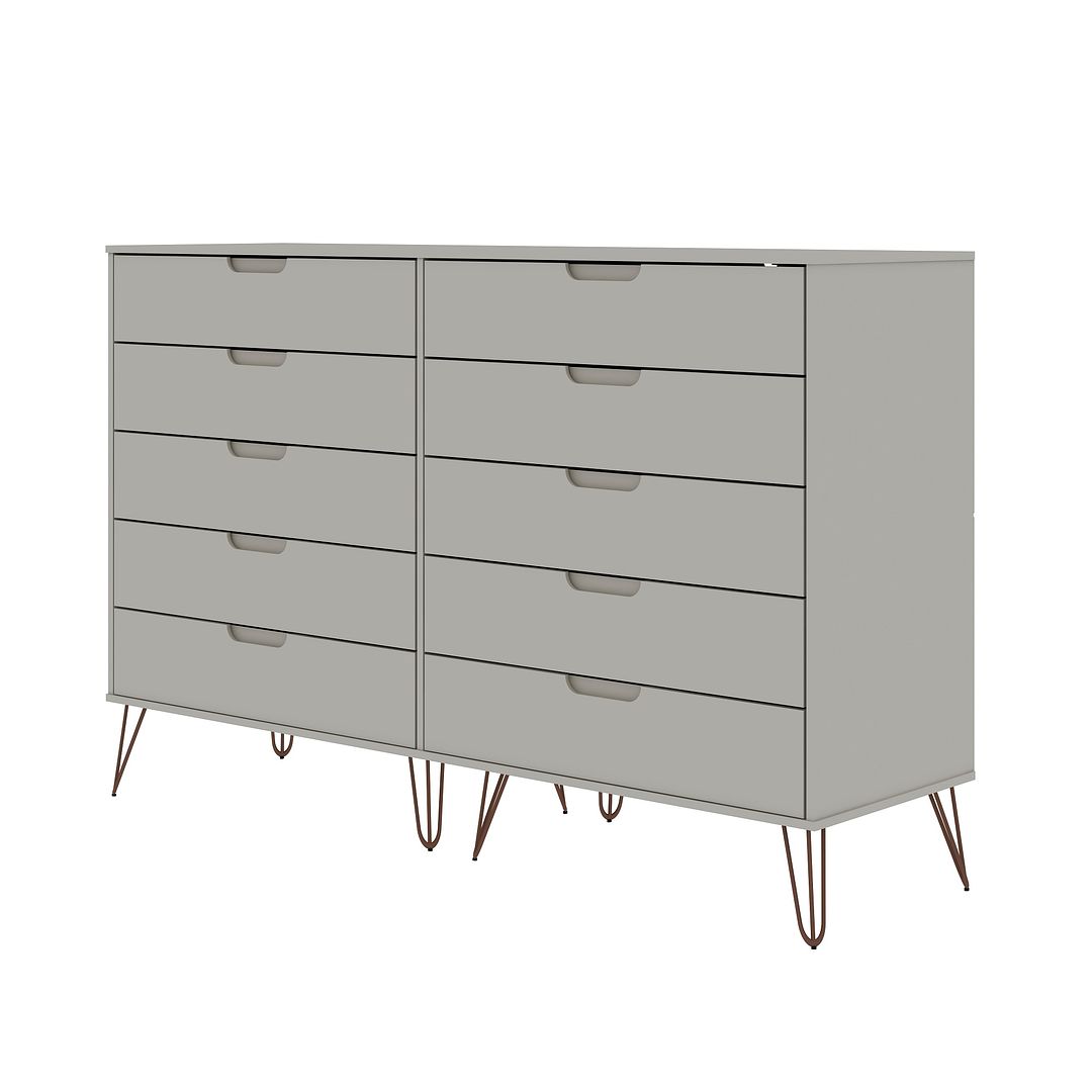 Manhattan Comfort Rockefeller 10-Drawer Double Tall Cabinet With Metal Legs In Off White