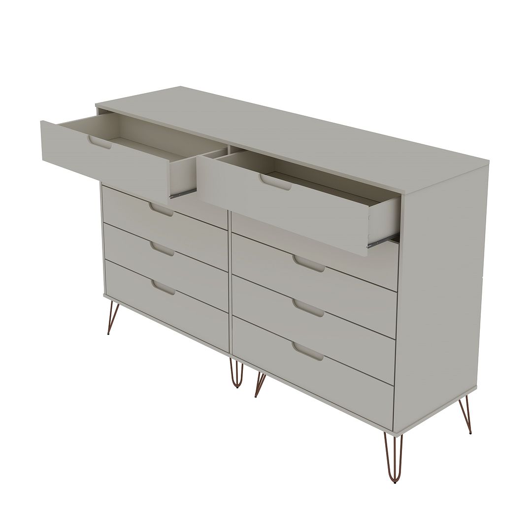 Manhattan Comfort Rockefeller 10-Drawer Double Tall Cabinet With Metal Legs In Off White & Nature