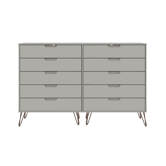 Manhattan Comfort Rockefeller 10-Drawer Double Tall Cabinet With Metal Legs In Off White