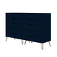 Manhattan Comfort Rockefeller 10-Drawer Double Tall Cabinet With Metal Legs In Tatiana Midnight Blue