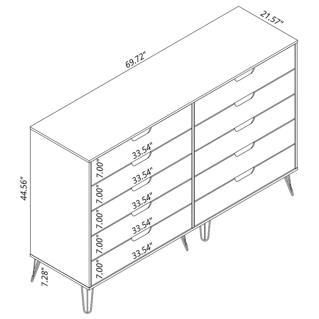 Manhattan Comfort Rockefeller 10-Drawer Double Tall Cabinet With Metal Legs In Tatiana Midnight Blue