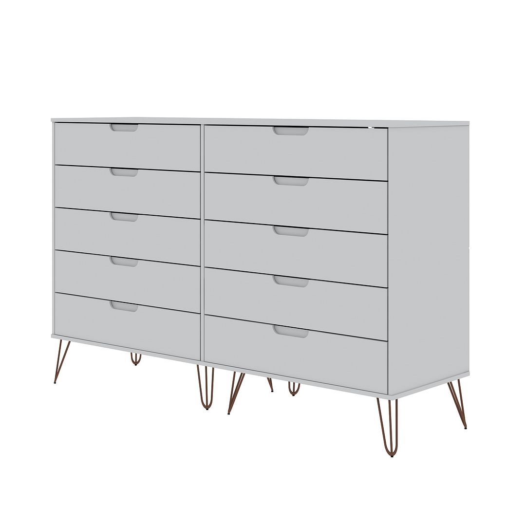 Manhattan Comfort Rockefeller 10-Drawer Double Tall Cabinet With Metal Legs In White