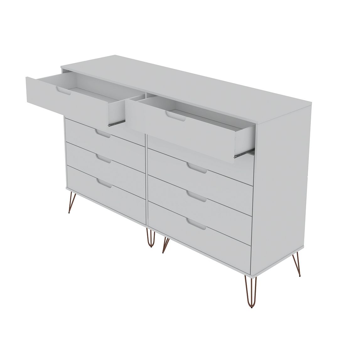 Manhattan Comfort Rockefeller 10-Drawer Double Tall Cabinet With Metal Legs In White