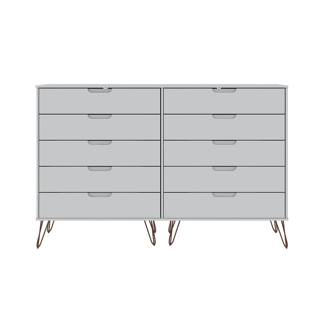 Manhattan Comfort Rockefeller 10-Drawer Double Tall Cabinet With Metal Legs In White