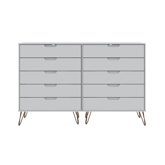 Manhattan Comfort Rockefeller 10-Drawer Double Tall Cabinet With Metal Legs In White