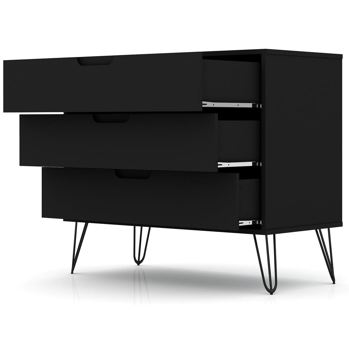 Manhattan Comfort Rockefeller 3-Drawer Black Dressers In A Set Of 2