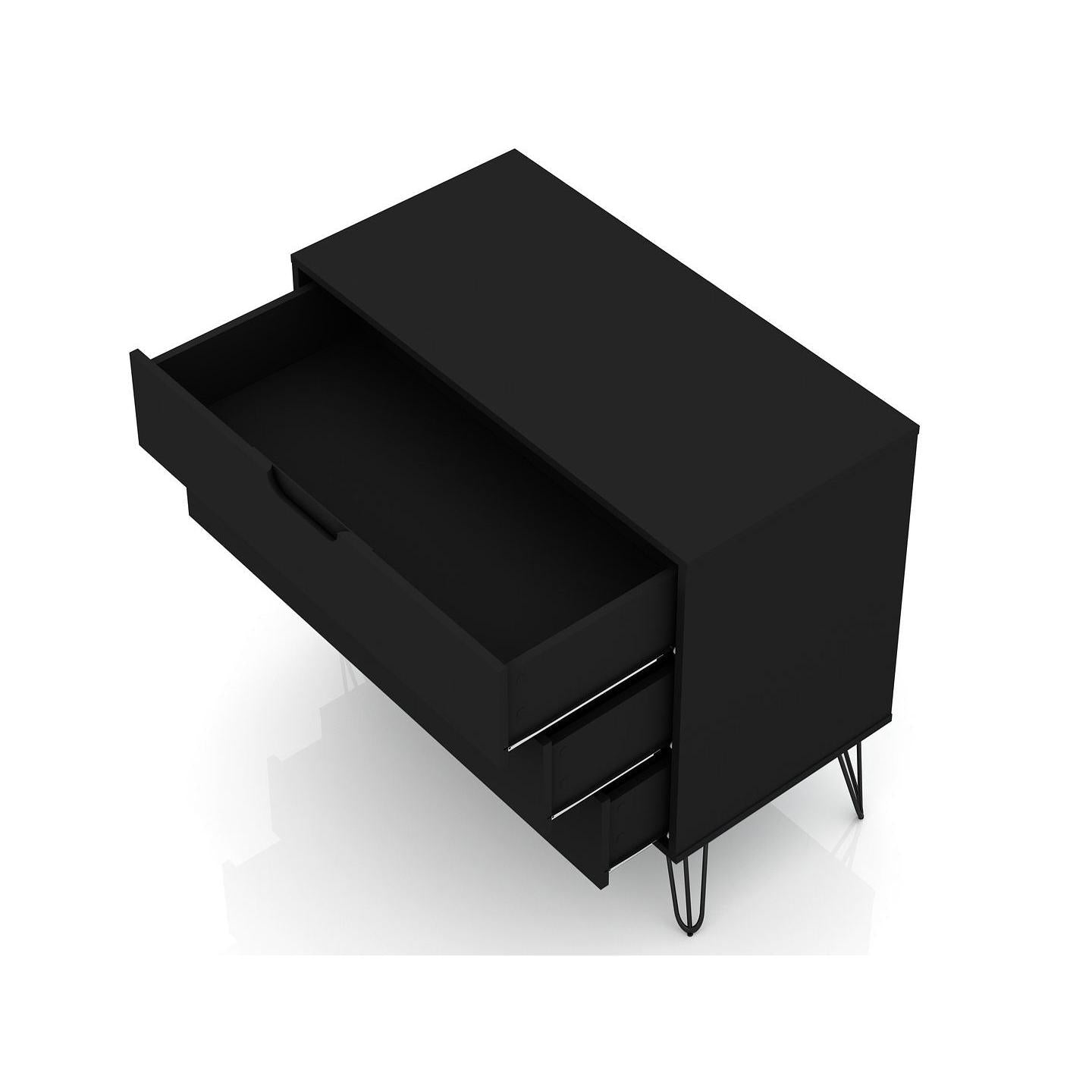 Manhattan Comfort Rockefeller 3-Drawer Black Dressers In A Set Of 2