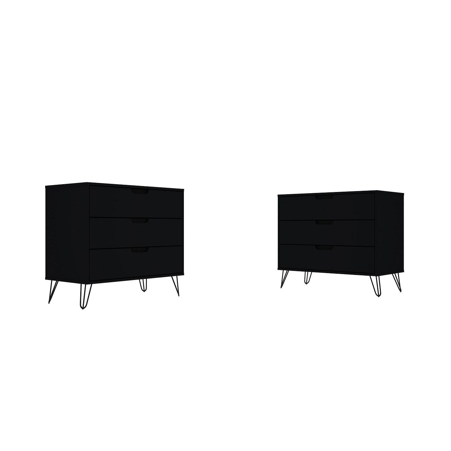 Manhattan Comfort Rockefeller 3-Drawer Black Dressers In A Set Of 2