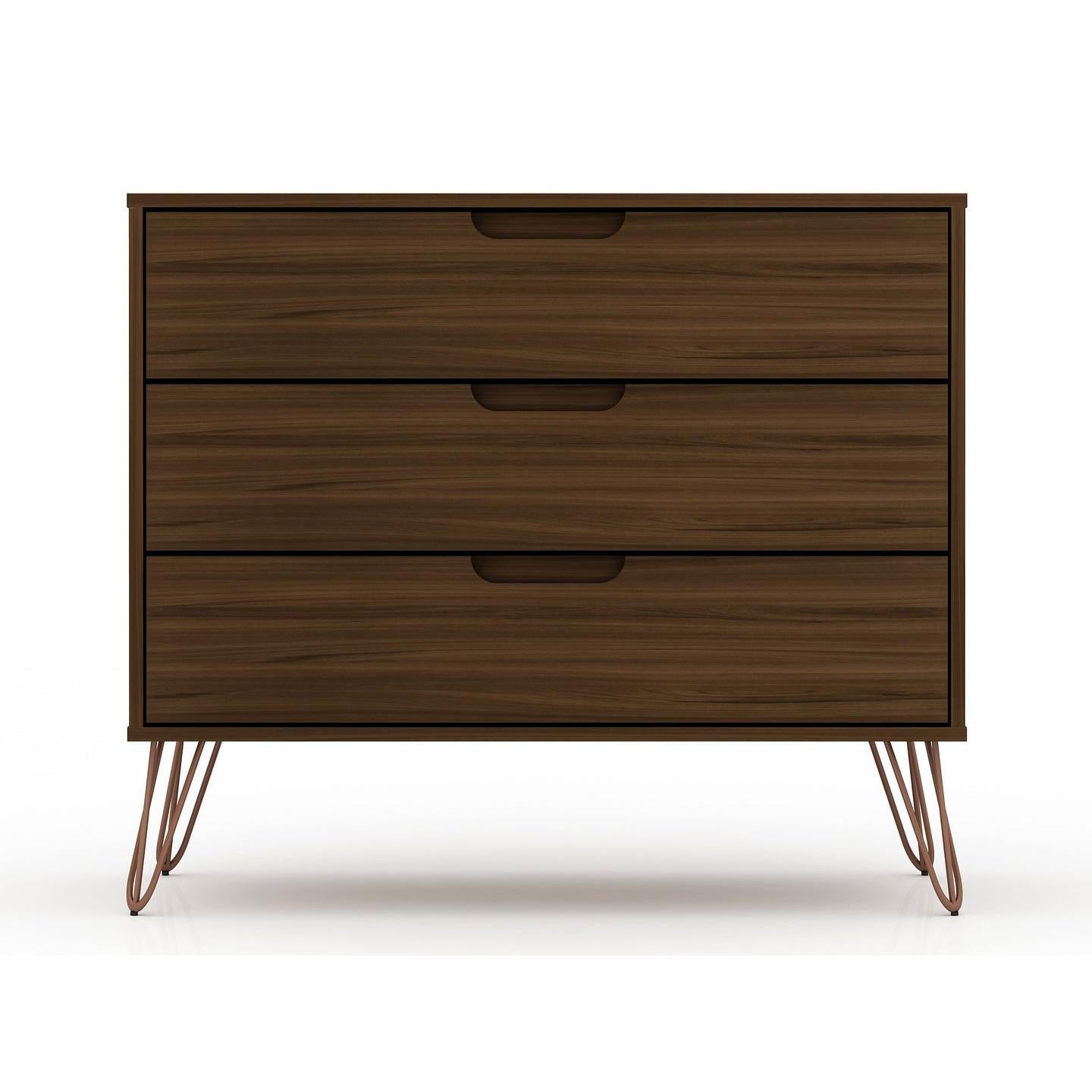 Manhattan Comfort Rockefeller 3-Drawer Brown Dressers In A Set Of 2